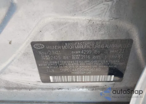 2012 Hyundai Sonata Limited z USA, uszkodzony, nr VIN 5NPEC4AC2CH426180